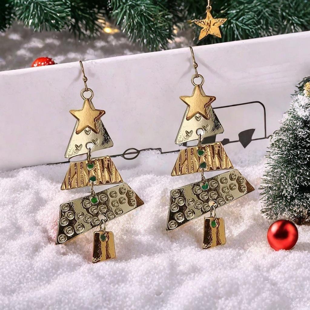 Metal Christmas Tree Long Earrings Party Carnival Earrings Exaggerated Ear Ornament