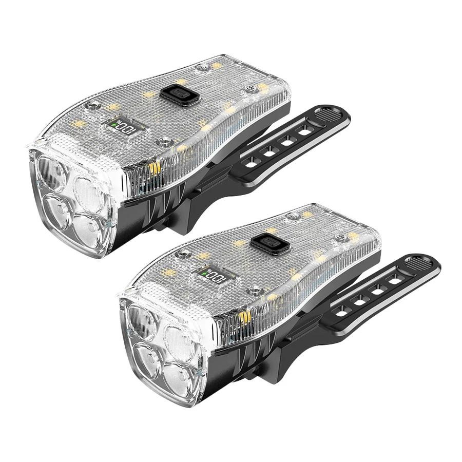 KDULIT Multifunctional Flashlight USB Rechargeable Bicycle Lights with Battery Display Waterproof Bicycle Lights with 6 Modes