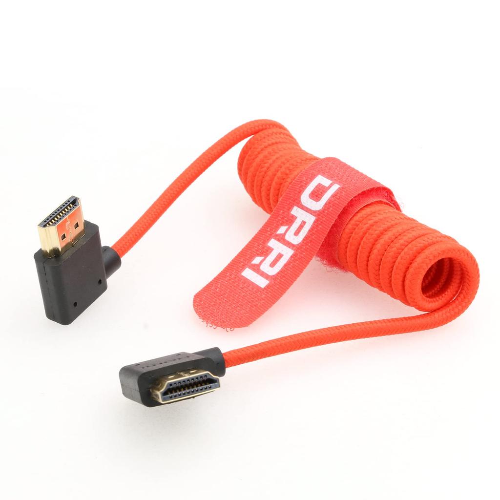 DRRI 48Gbps HDMI Left Angle To Right Angle HDMI Ultra High Speed Braided Coiled Cable for Z Cam E2 S6 Nikon Z9 To ATOMOS Ninja V BM5 Monitor 8K/60Hz