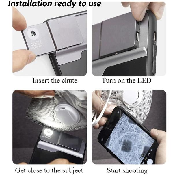 

DAUERHAFT 400x Линза микроскопа , Быстрая фокусировка Простая линза микроскопа для телефона Установка типа желоба , Мини HD 400x Линза микроскопа для телефона со светодиодной подсветкой