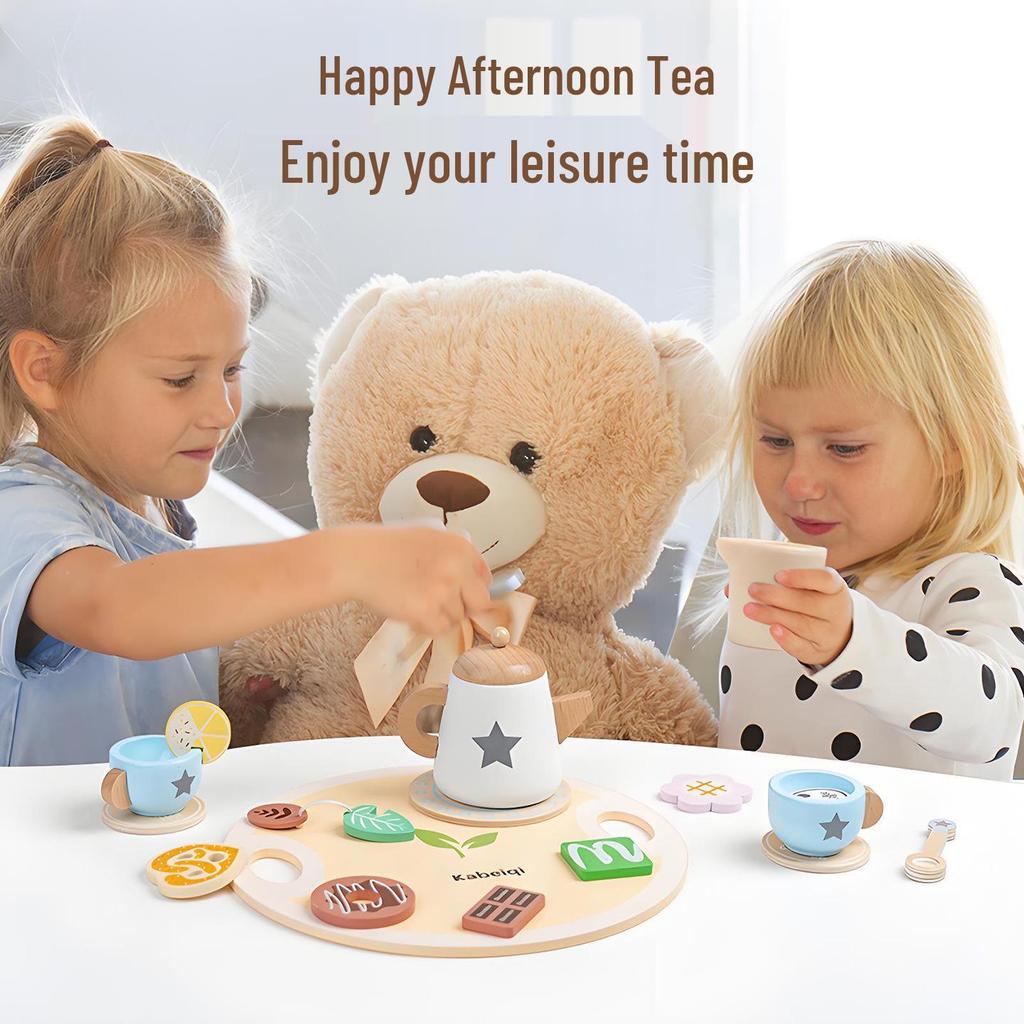 Children's Wooden Mini Tea Set for Pretend Play, Educational Toy for Girls, Ages 3-6.