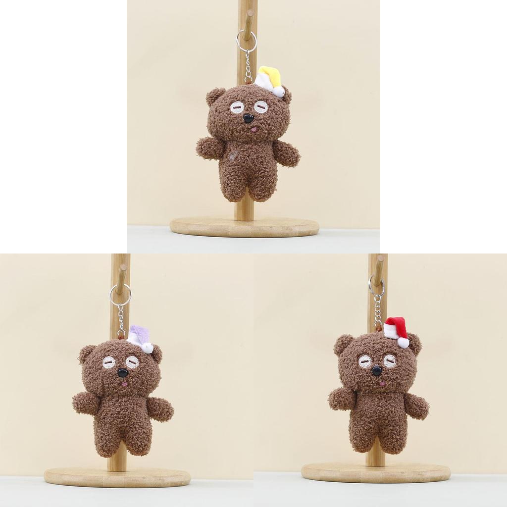 Cute Bear Plush Toy Keychain With Christmas Hat For Kids Room Decor