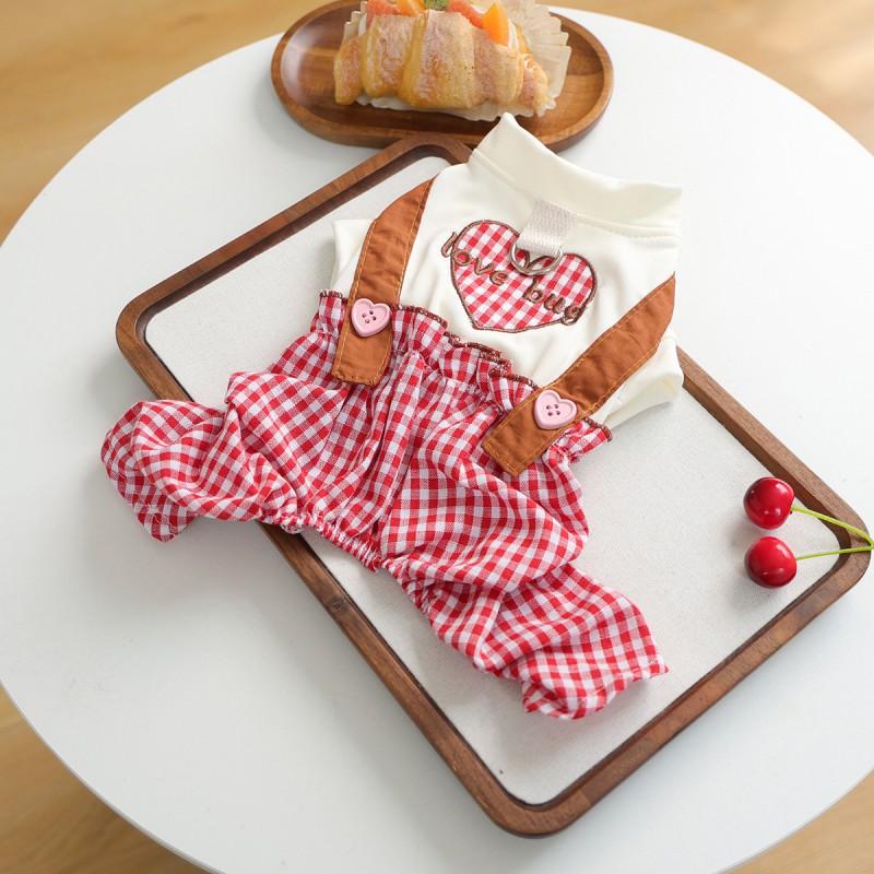 Pet Circle Plaid Outfit With Leash Clip Dogs Cats - Valentine Love Couple Style