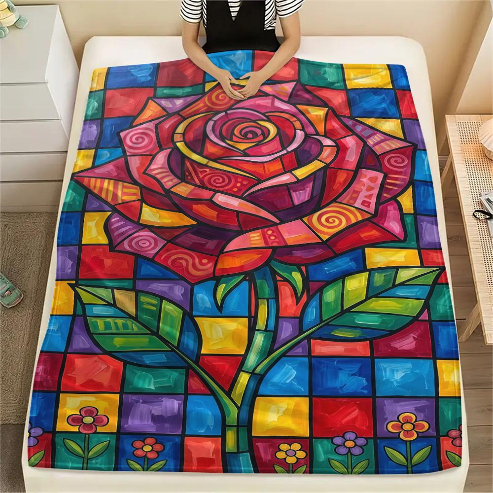 1PC Sleeping Rose  Print FlAannel Blanket, High quality Comfortable for All Seasons, Home Decor, Warmth and Comfort