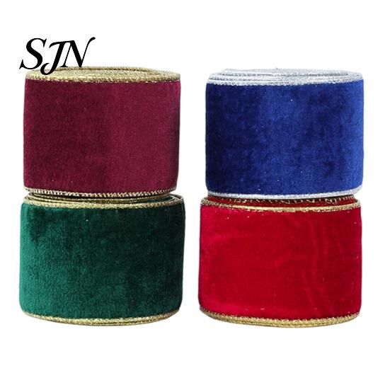 Gold Edge Ribbon for Trees Velvet Christmas Ribbon, 2.5 x 78 Inch Wired with Edges Gift Wrapping, Bow Making, DIY Crafts, Garland, Wreath, Tree Decor