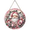 Vintage pink Santa Christmas sign Round Wooden Hanging Plaque festive wall decor rustic winter holiday front door ornament home party supplies
