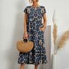 GMXIA Fashion Women's Loose Cotton and Linen O-Neck Printed Summer Dresses