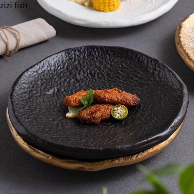 Talerz obiadowy z reliefem wzoru kamienia Ceramiczny talerz sałatkowy Talerz na stek Talerzyk na ciasto Talerze na włoskie makarony Retro ceramiczna zastawa stołowa