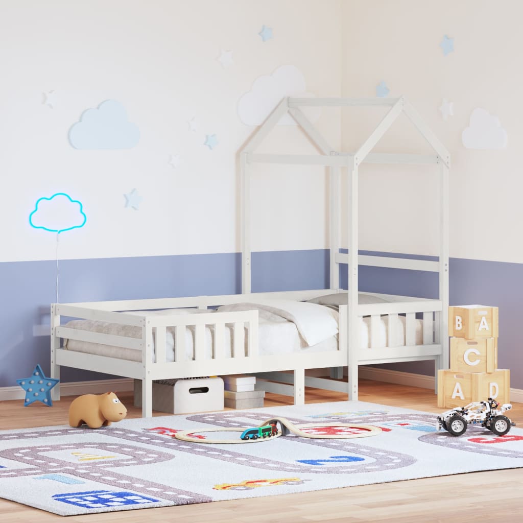 Solid Wood Bed with Canopy White 75x190 Cm Pine