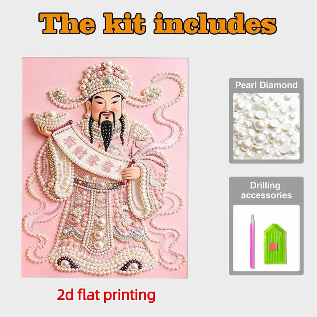 Pearl The God of Fortune DIY Diamond Art Kits 15.7x19.6inch Gem Art Diamond Painting Kits Without Frame for Adults Gift Idea Home Wall Decor