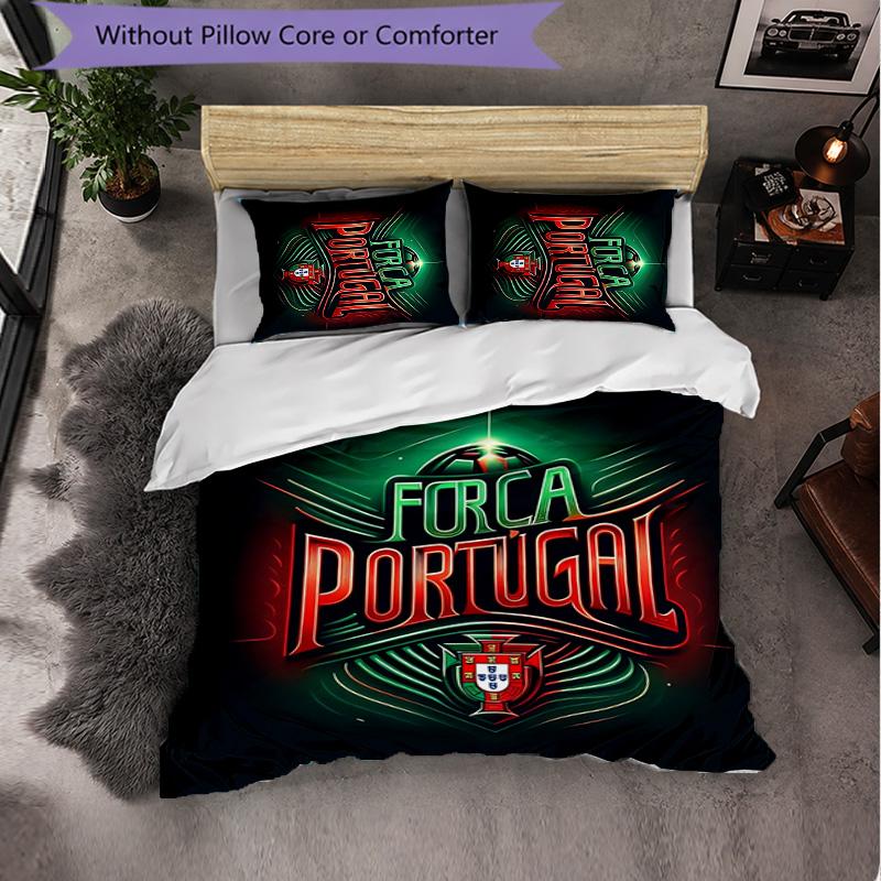 Portugal national football team 3 Piece Bedding Set Soft Duvet Cover Set with Pillowcases Printed Bedroom Decor Set for Home