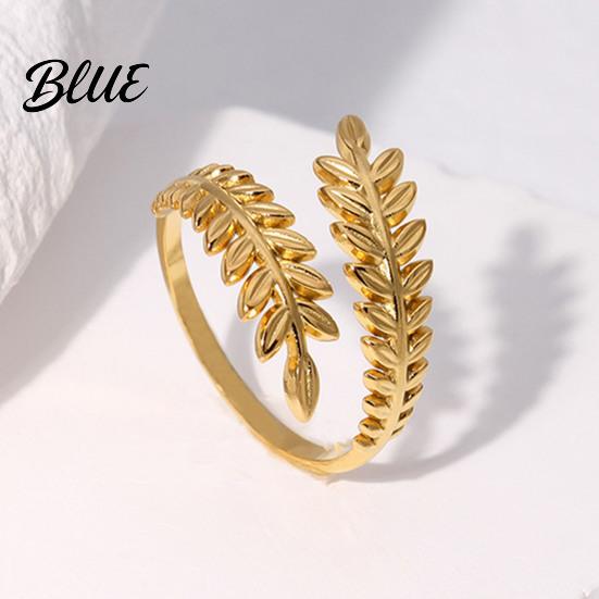 Unique Open Band Ring Adjustable Leaf Natural Style Stainless Steel