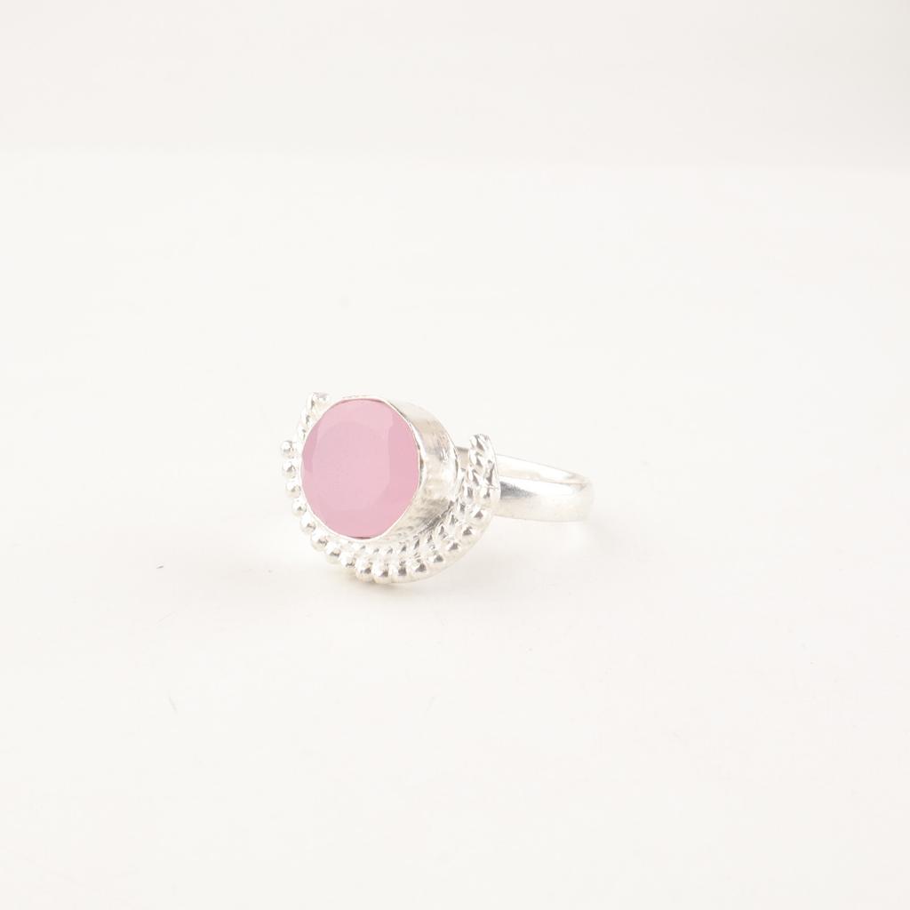Rose Chalcedony Gemstone 925 Sterling Silver Handmade Gift Jewelry Women Ring RR-48-18