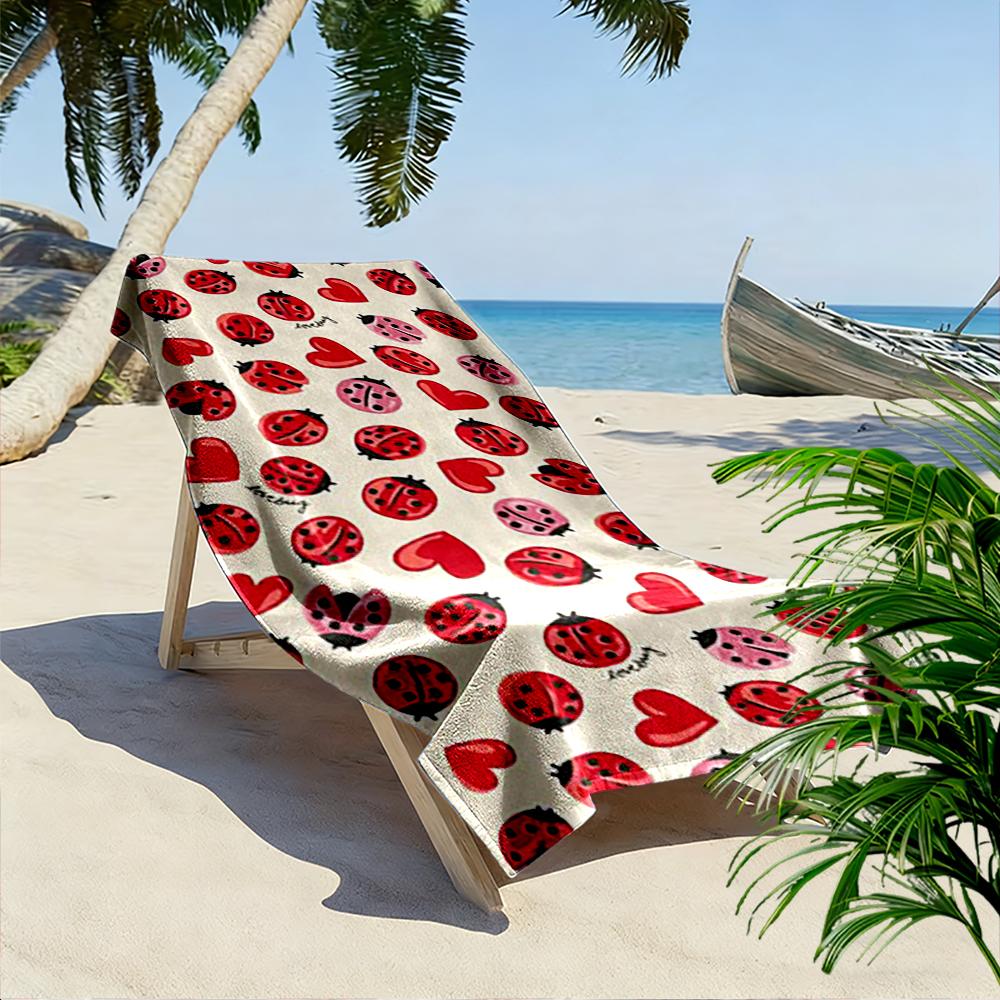 Cute Ladybugs and Hearts Pattern Beach Towel Quick-drying for Travel Outdoor Sports Jogging Beach and Swimming