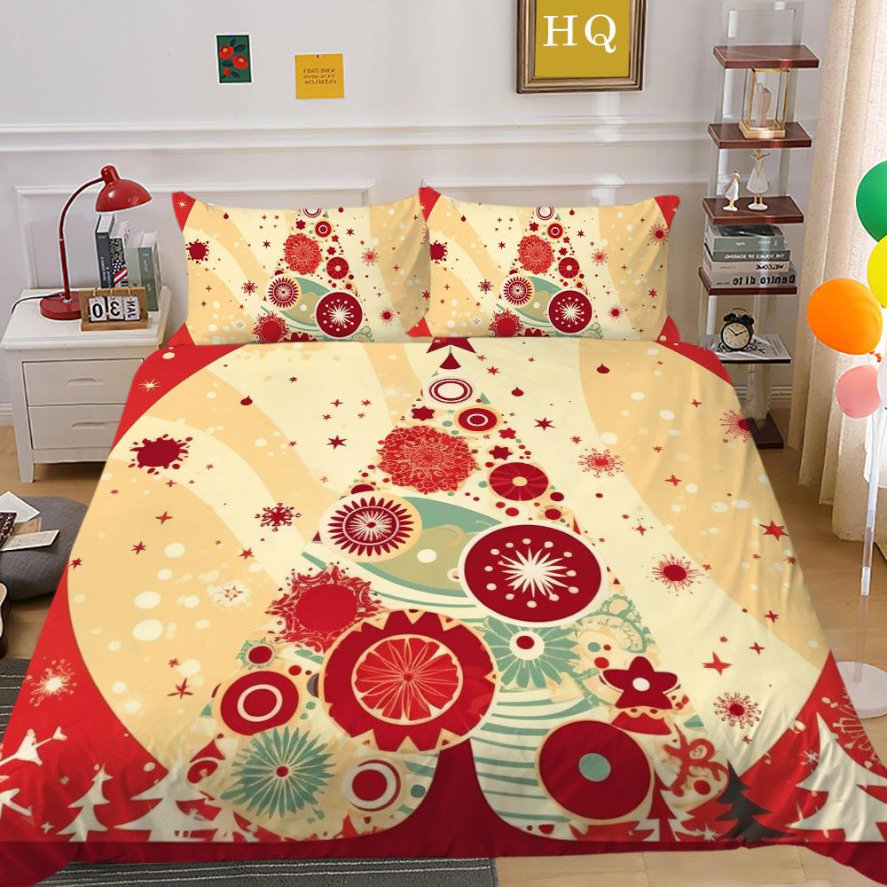Christmas Digital Printing 3D Printing Polyester Pillowcase Quilt Cover Two or Three-piece Set Is Available