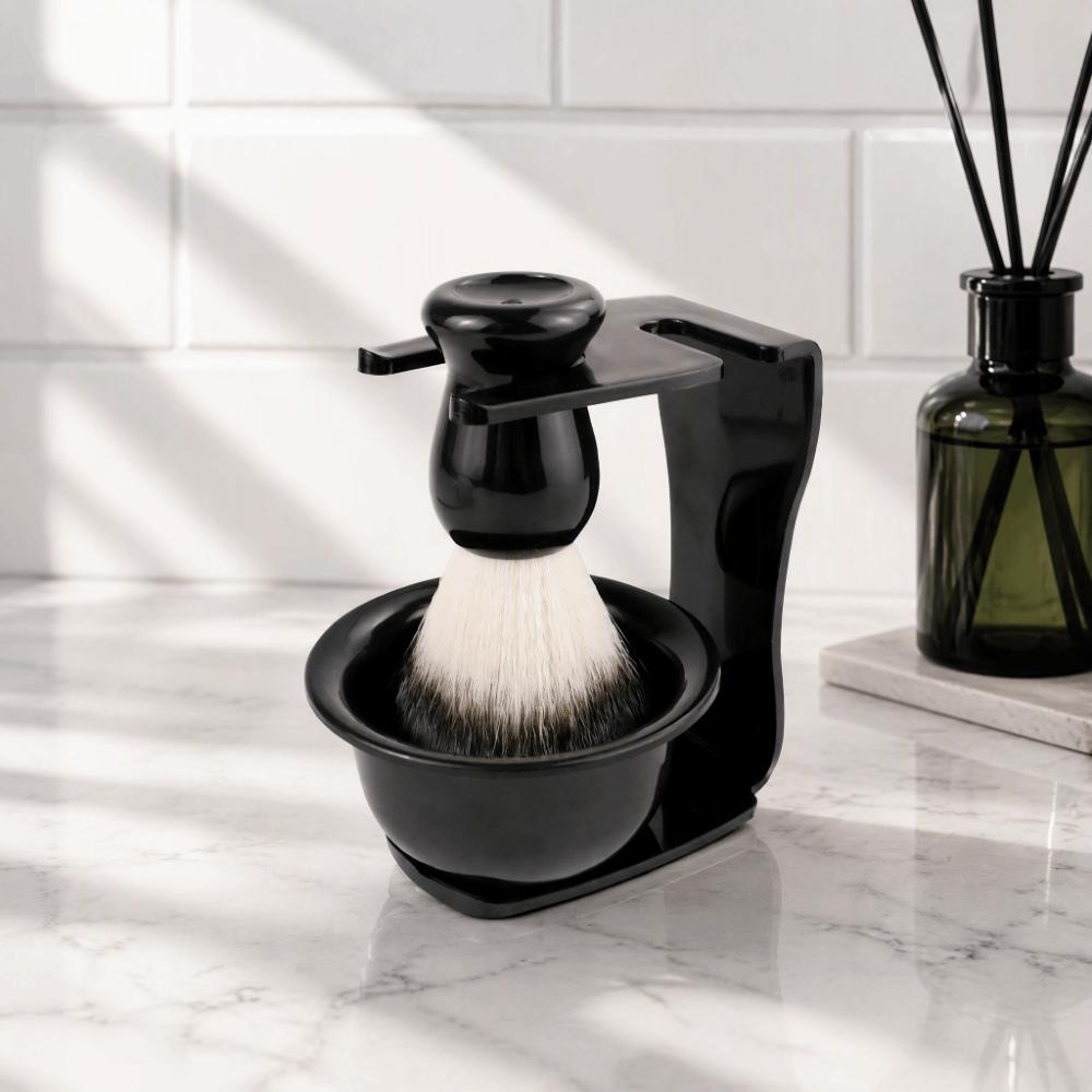 3PCS Nylon Bristle Beard Shaving Tool Black Beard Grooming Kit Barbershop Shaving