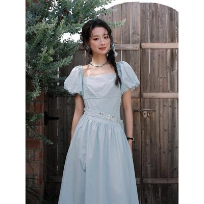 Mishow French Tencel Cotton Puff-Sleeve Dress