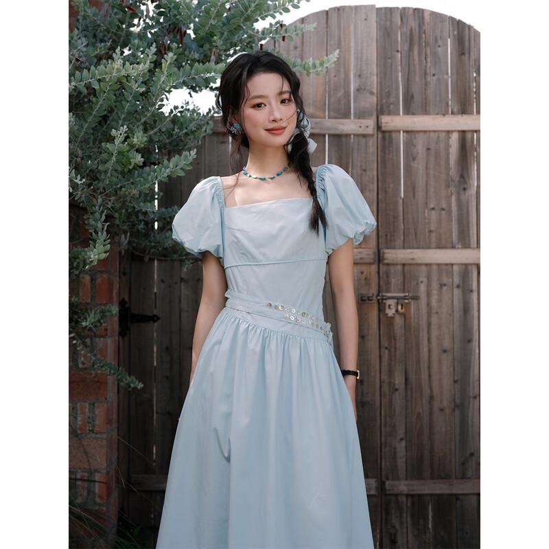 Mishow French Tencel Cotton Puff-Sleeve Dress M