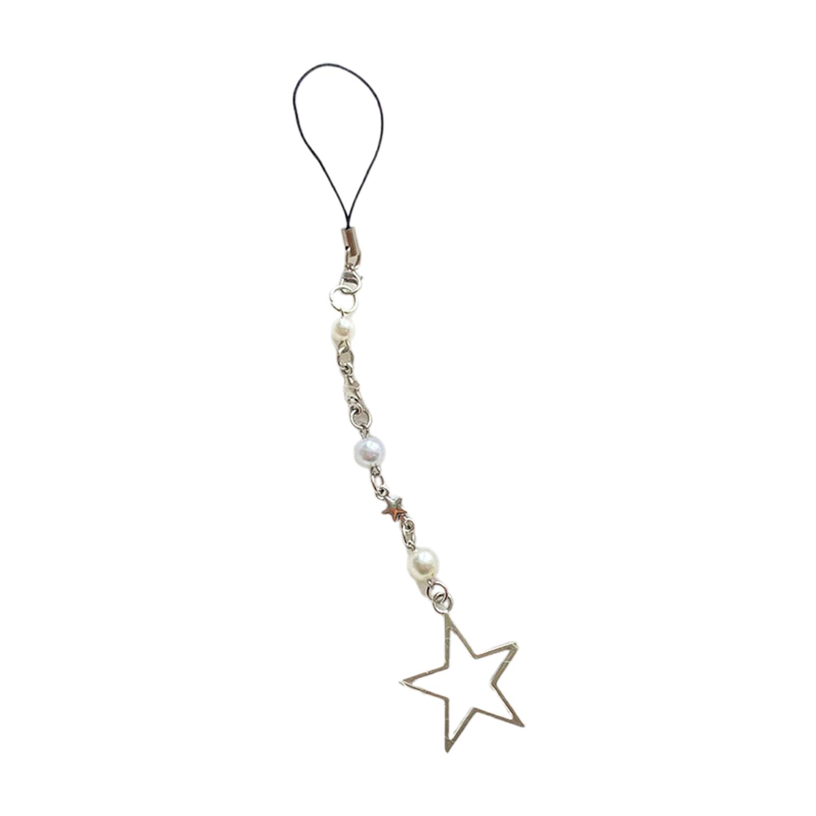 Y2k Girl Heart Five-pointed Star Pendant Crystal Pearl Bead Keychain Sweet 1