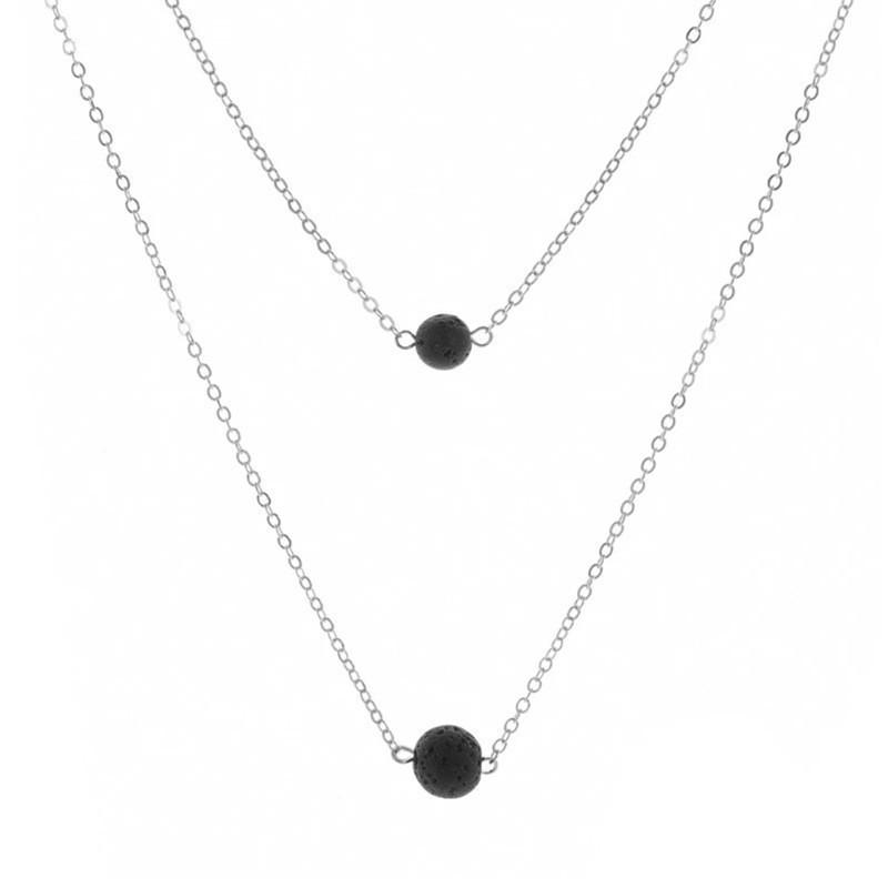 Богемный Винтажный Минималистичный Женский Модный Гламурный Ювелирный Изделие, Двойное Ожерелье из Вулканического камня серебряный