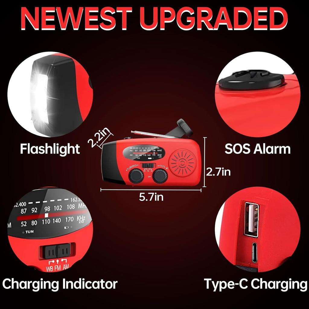 Solar Hand Crank Emergency Weather Radio,NOAA/AM/FM Portable Radio with 3 LED Flashlight 2000mAh Power Bank Cellphone Charger