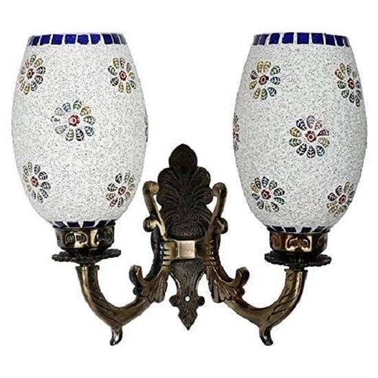 Double Dome Glass Wall Lamp for Living & Home Decoration Turkish Lamp (Multicolour, Bulb Not Included); Made In India