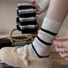 Grey Wool Socks, Autumn and Winter Socks, Women's Mid-calf Socks, Thick Thread Boneless Socks, Warm Thickened Striped Pile Long Socks