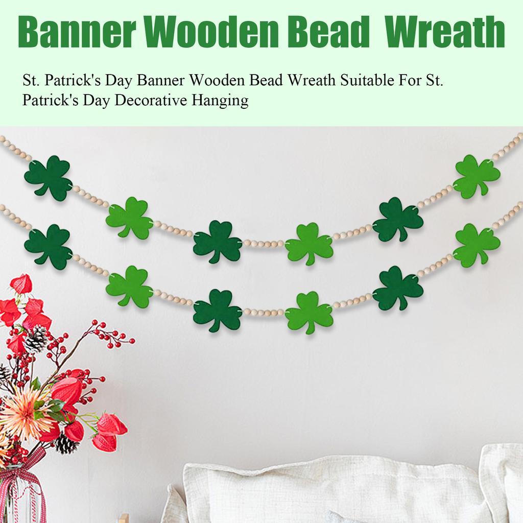 St. Patrick's Day Banner Wooden Bead Wreath Suitable For St. Patrick's Day Decorative Hanging