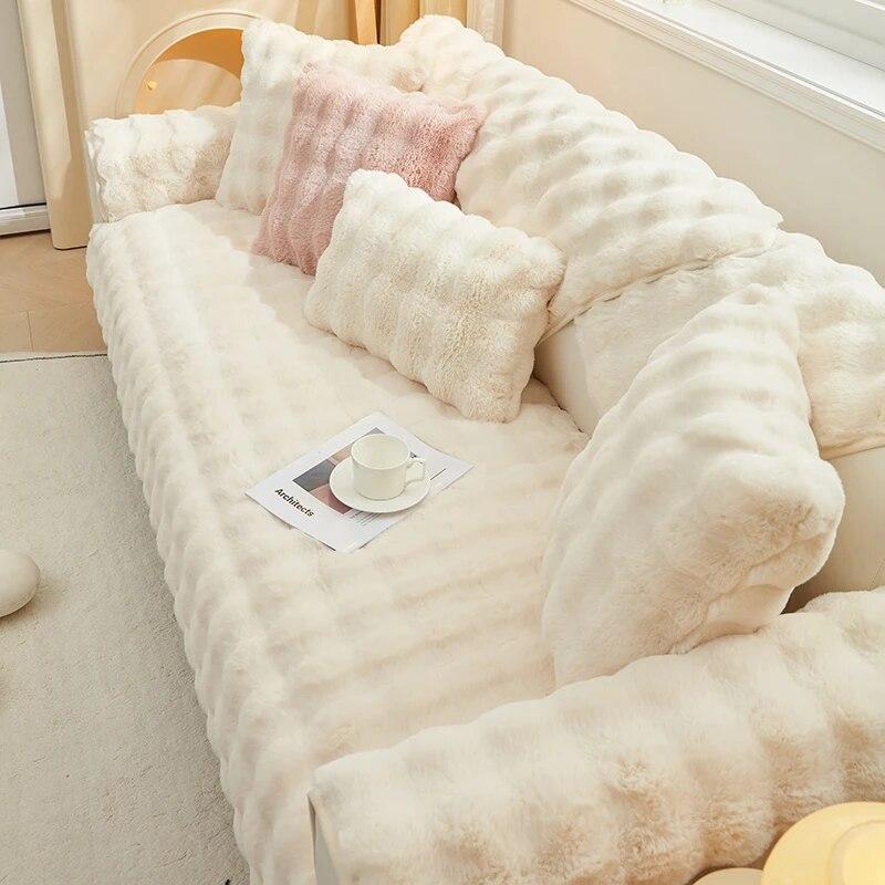 Thicken Rabbit Plush Sofa Slipcover Universal Non-slip Super Soft Sofa Towel Couch Cushion For Living Room Modern Home Decor