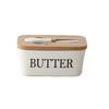 High-quality Ceramic Butter Box with Round Wooden Covers Porcelain Butter Holder  Household