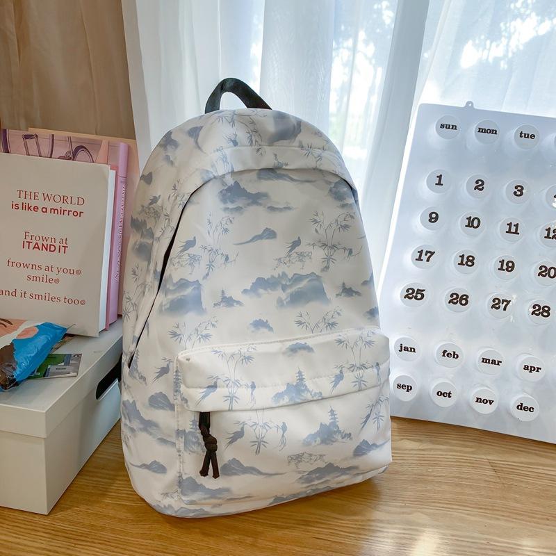 Schoolbag Korean version large-capacity nylon schoolbag female student backpack tie-dye ink painting junior high school high school college student