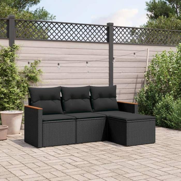 VidaXL Garden Lounge Set with Cushions 4 Pcs, Patio Sofas, Patio Furniture Set, Outdoor Furniture, Black 3258303