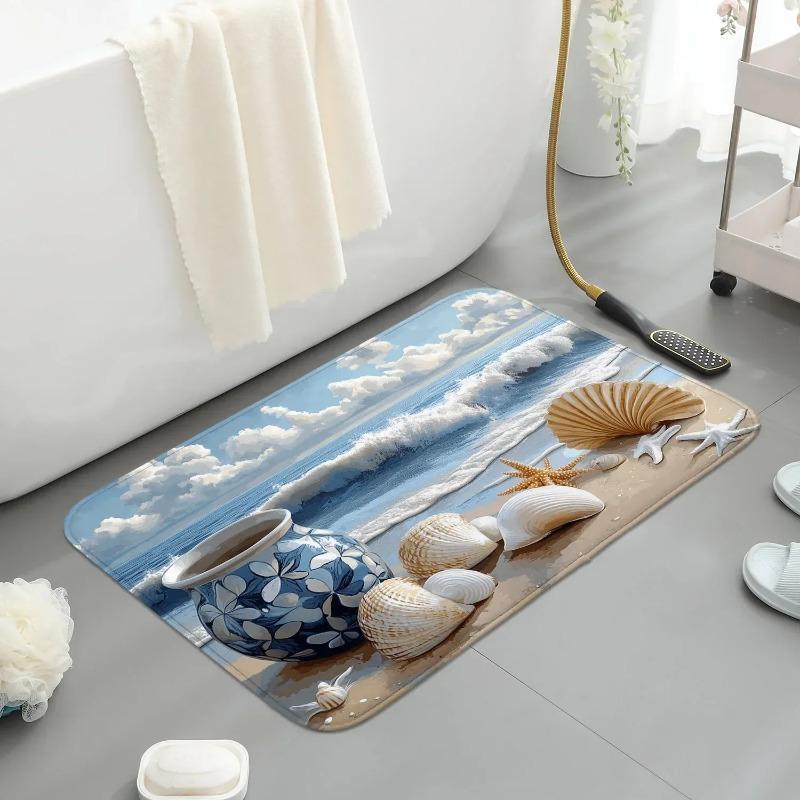 1 Stück Eingangstür-Matte, Kleiner Teppich mit Strandmuster, Rutschfeste Bodenmatte für Badezimmer, Bodenmatte für Wohnzimmer, Weihnachtsgeschenk