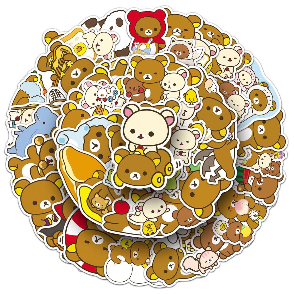 50 Relax Bear Cartoon Animal Stickers - Cute Rilakkuma, Waterproof, Loose, Decorative for Notebooks