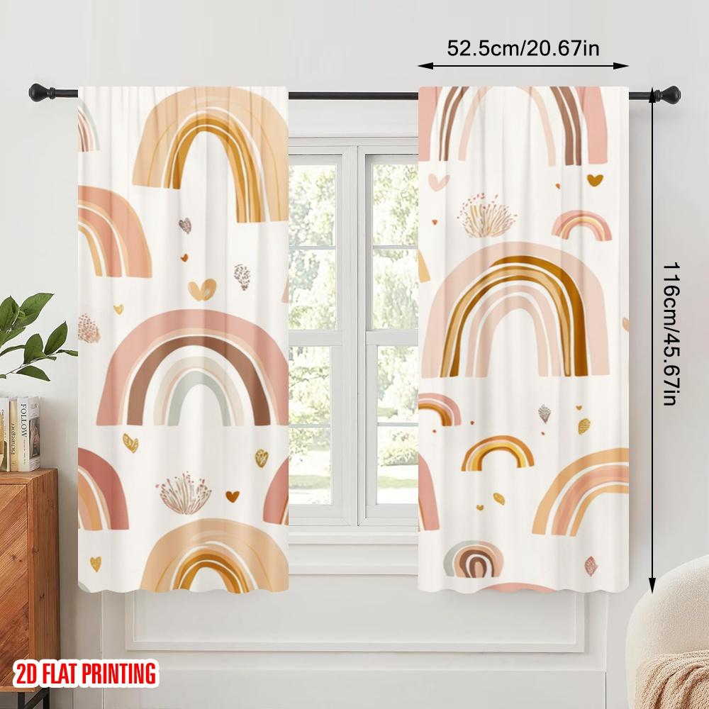 2pcs,2D plane printing Curtain Popular Rainbow Bliss Polyester Woven (without rod) Festive Perfect for Living Room, Bedroom &