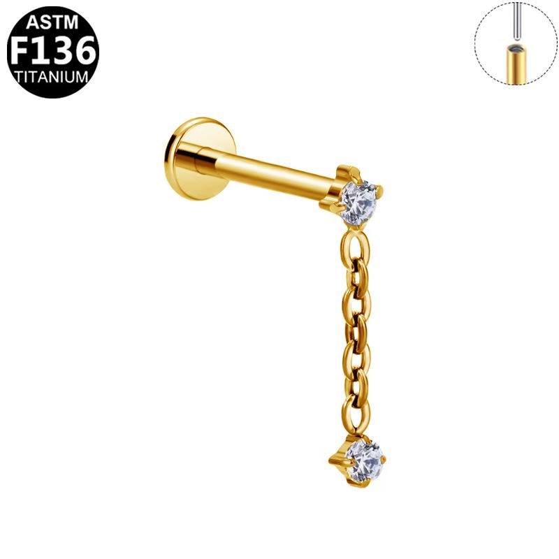 Korean-European F136 Titanium Zircon Pendant Lip and Ear Bone Stud Earrings, G23 Titanium Cool Style.