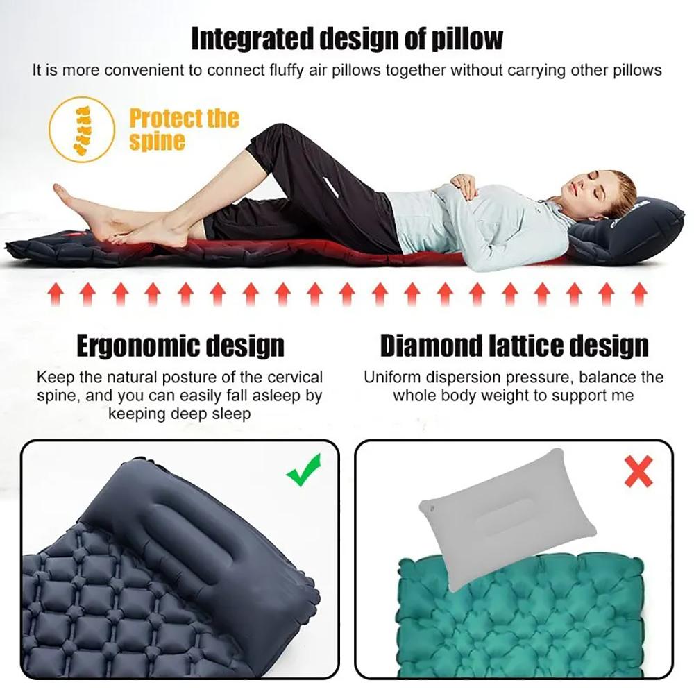 Outdoor Camping Inflatable Mattress Sleeping Pad With Pillows Ultralight Air Mat Built In Inflator Pump For Travel Hiking