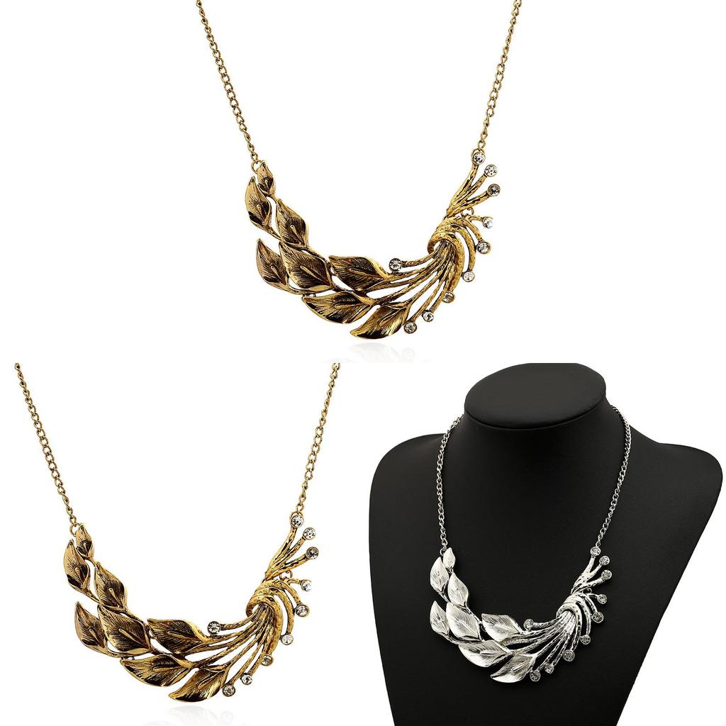 European Style Flower Leaf Necklace With Cubic Zirconia For Women Gift