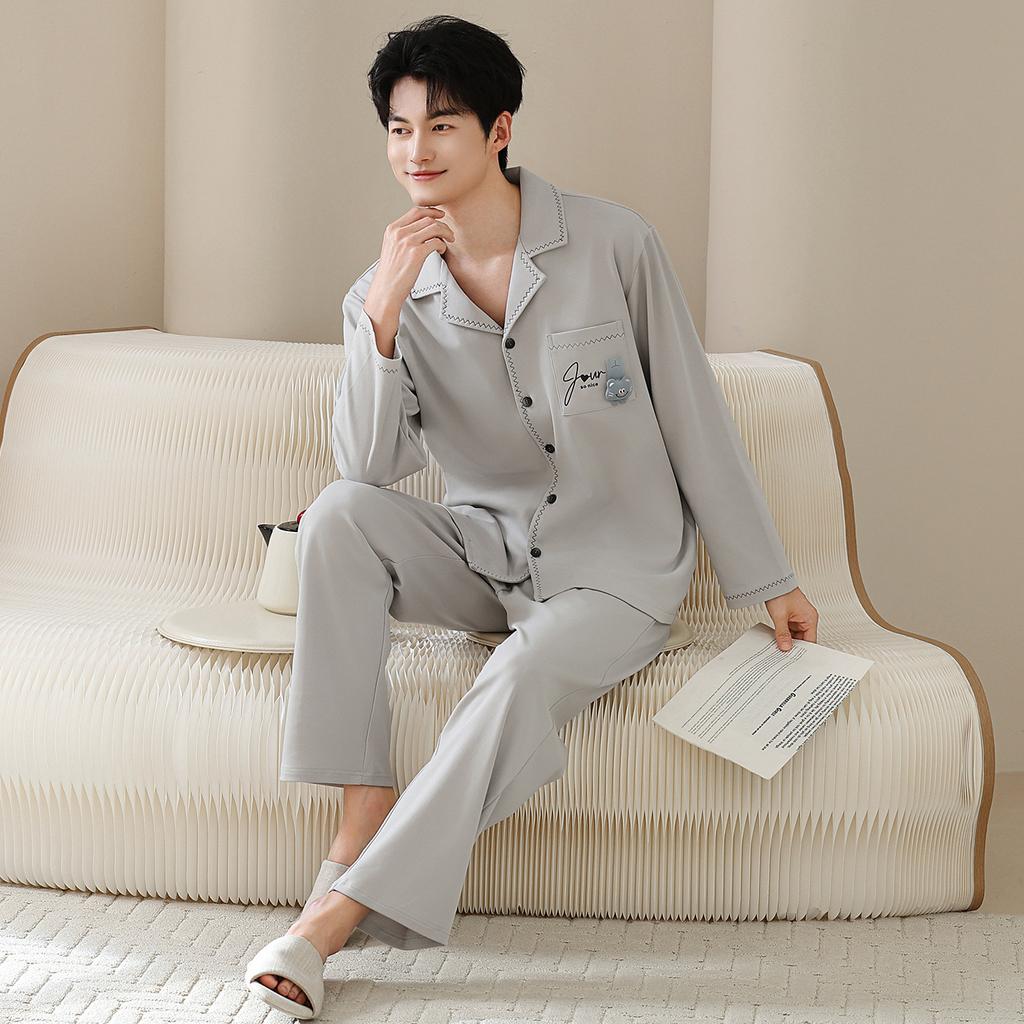 [Super Soft] Tencel Cotton Couple Pajamas Spring and Autumn Lyocell Long Sleeve One Men's and One Women's Autumn Loungewear Set