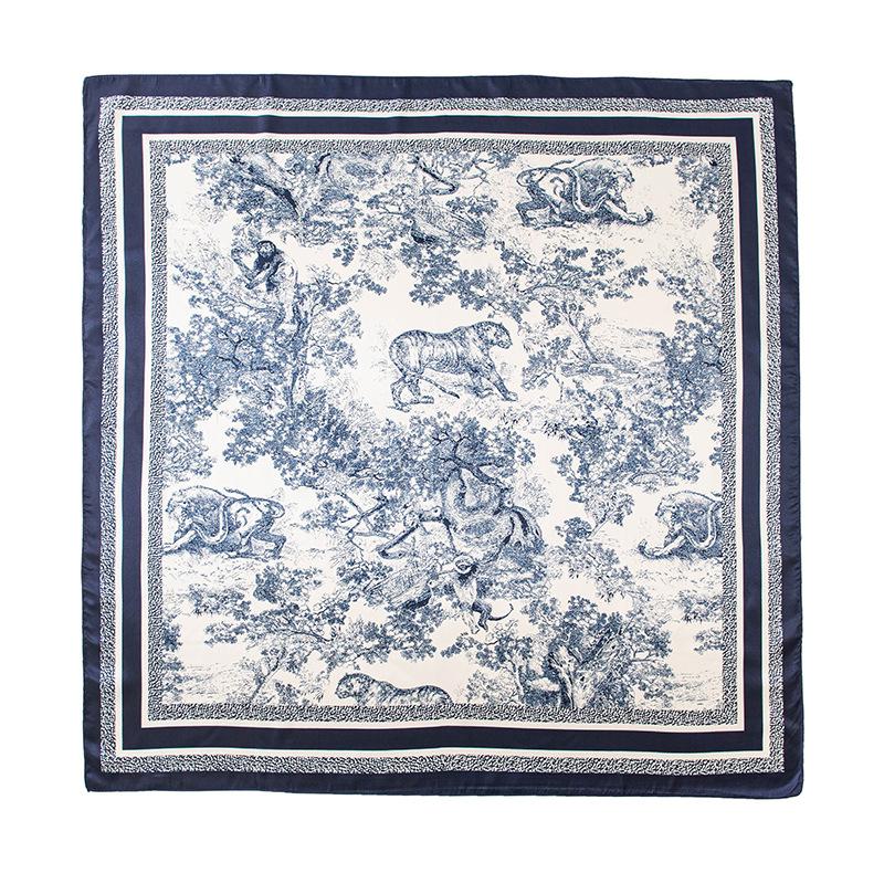 Korean atmosphere simulation silk scarf 91 small square scarf women's fresh autumn professional wear temperament printed scarf