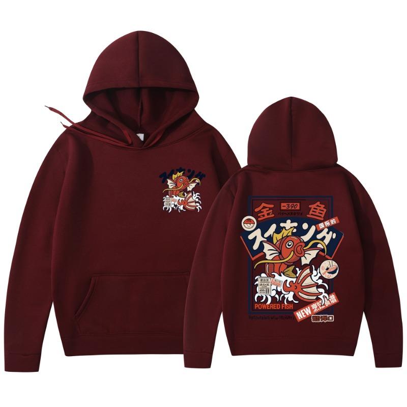 Red Koi Print Fleece Hoodies Harajuku Hip-hop Streetwear Autumn Winter Pullover Men Women Sweatshirt
