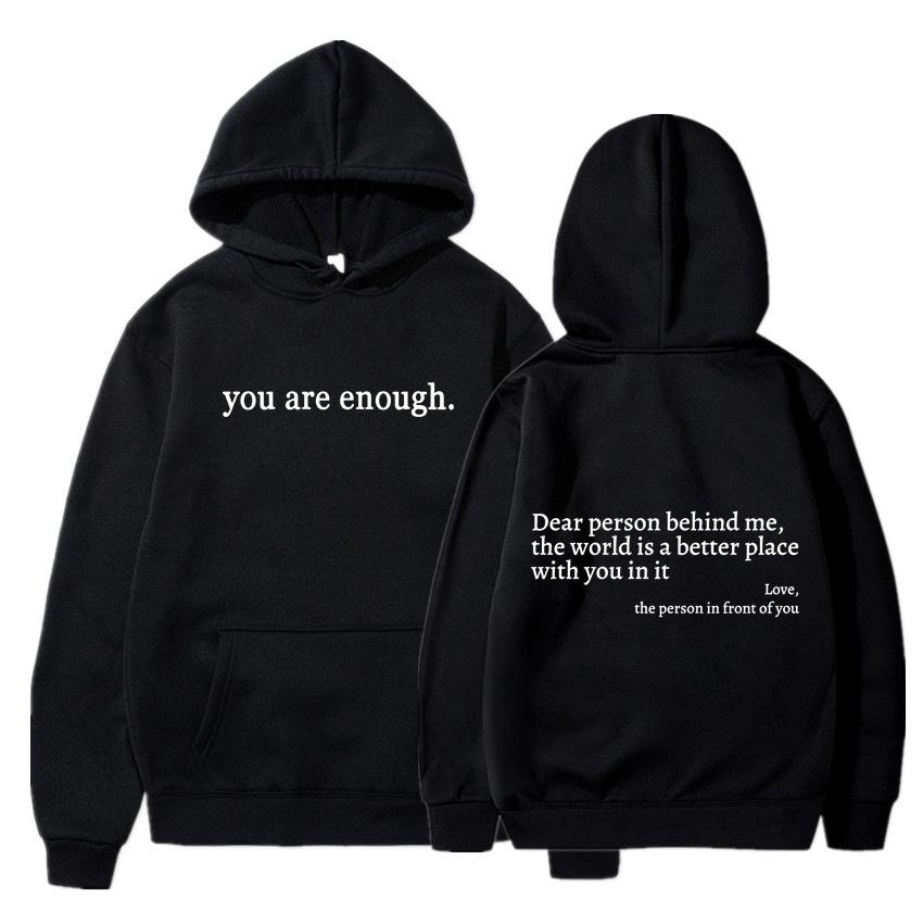 Dear, the world behind me has become more beautiful because of you. Retro print loose-fitting women's hooded sweatshirt, casual and fashionable.