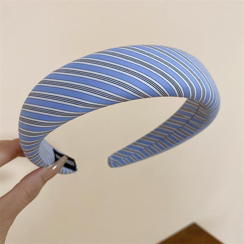 

3 см Милая голубоватая клетчатая повязка на голову с губчатой подкладкой для женщин и девочек Весенне-летнее повседневное уличное украшение для волос