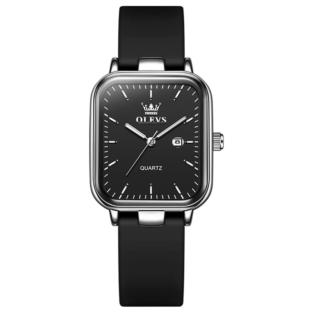 OLEVS Women s Classic Quartz Watch Silicone Band Elegant Black Timepiece