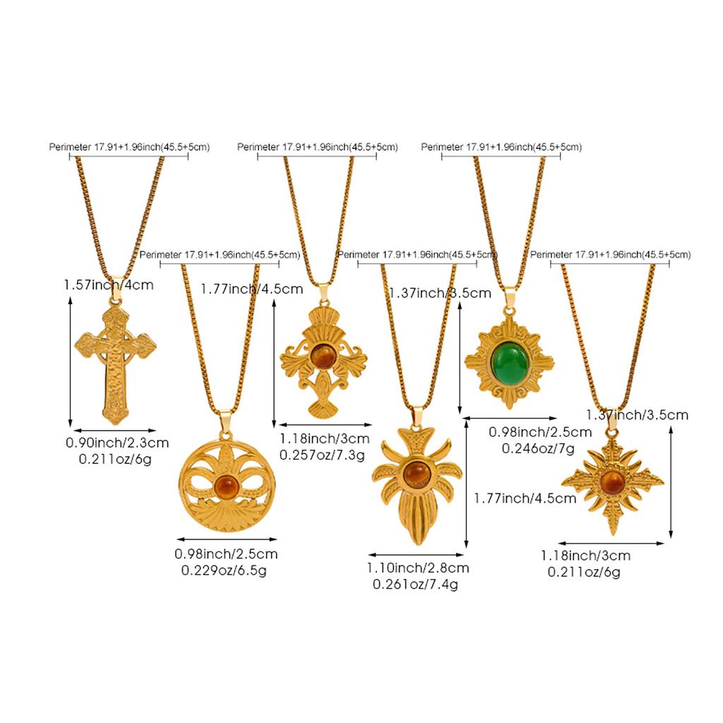 Fashion Geometry Stainless Steel Imitation Tiger Eye Stone Necklace Pendant Sweater Chain