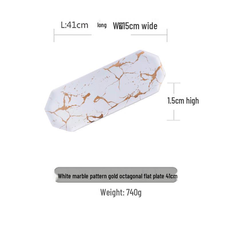 Qianxing Matte Ceramic Octagonal Flat Plates with Gold Marble Veins