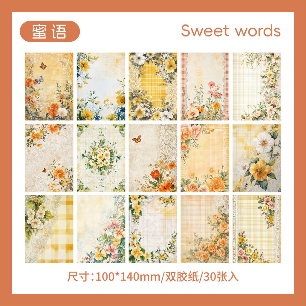 30sheets Memo Pad Material Paper Collage Junk Journal Background Decoration Paper DIY Handmade Scrap Book Aesthetic Stationery