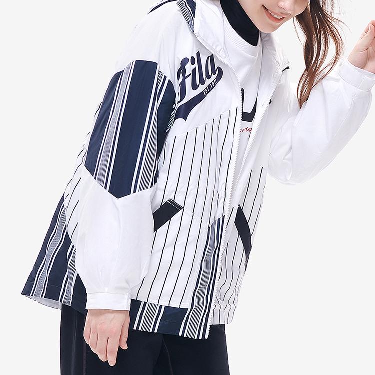 Fila Fusion Woven Spliced Sports Loose Hooded Jacket Women jackets White T11W212705FWT