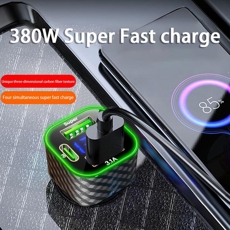 Xiaomi 380W USB C Car Phone Charger Dual PD 4 in 1 with Voltage Display Super Fast Charge Adapter For iPhone Oppo Vivo Samsung