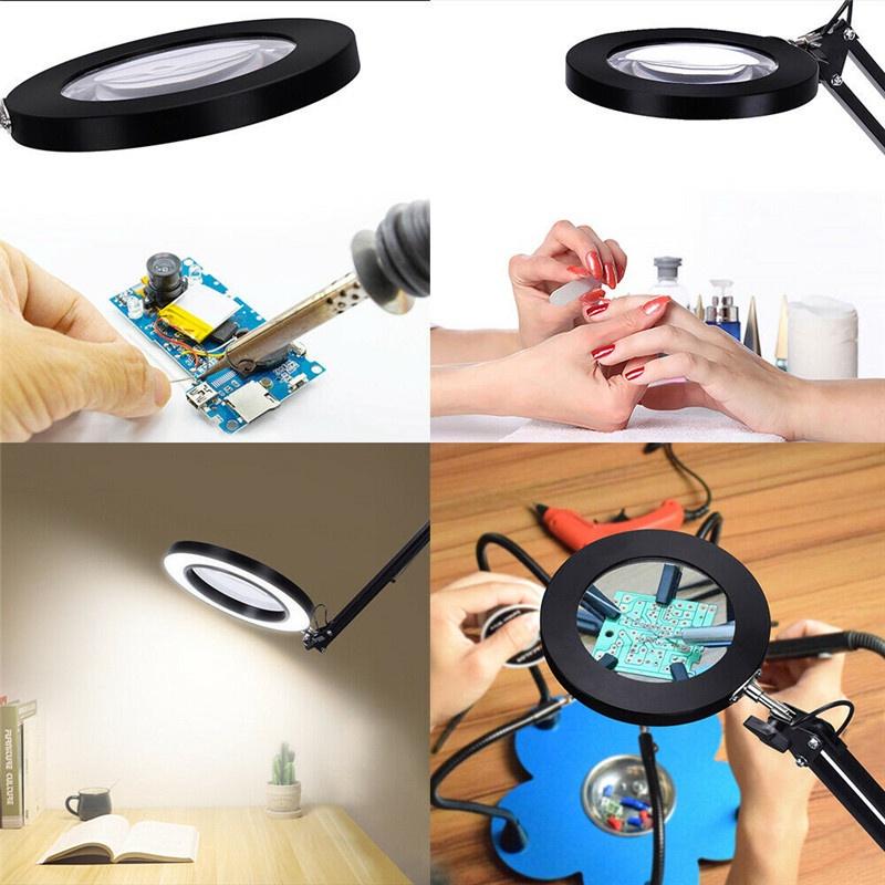 USB Flexible Table Magnifier LED Lamp 5X Magnifier Base Bracket Brightening Desk Lamp Bedroom Office Study